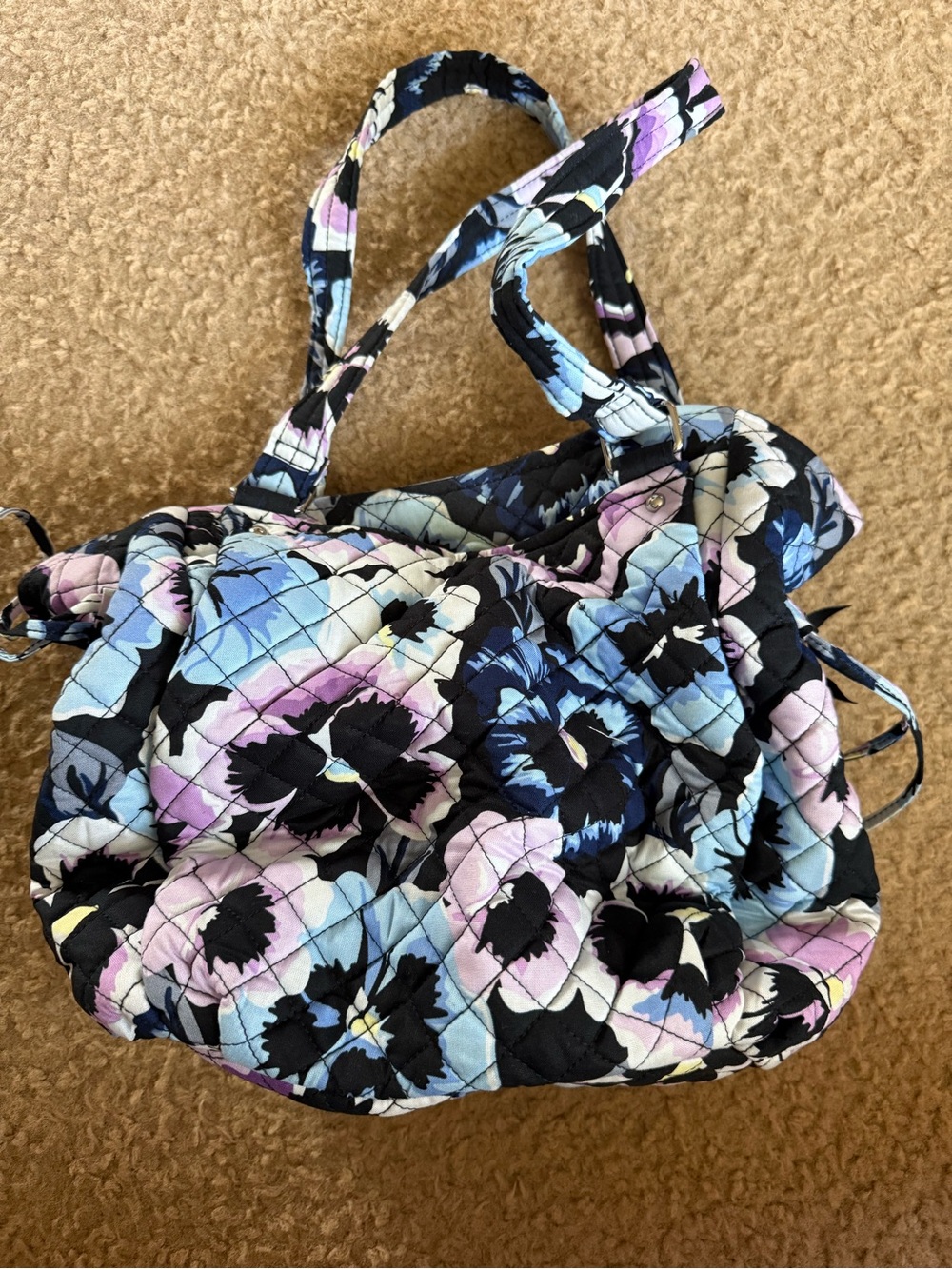 Vera Bradley Quilted Floral Tote in Black, Blue & Purple - Picture 2 of 4
